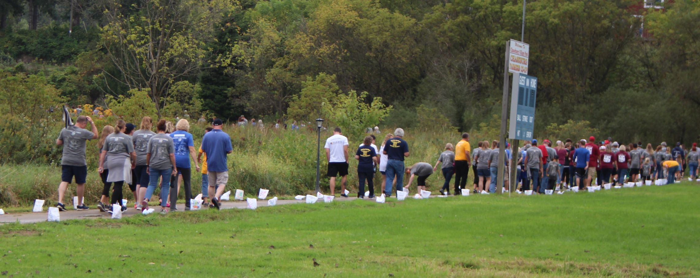 A long line of walkers